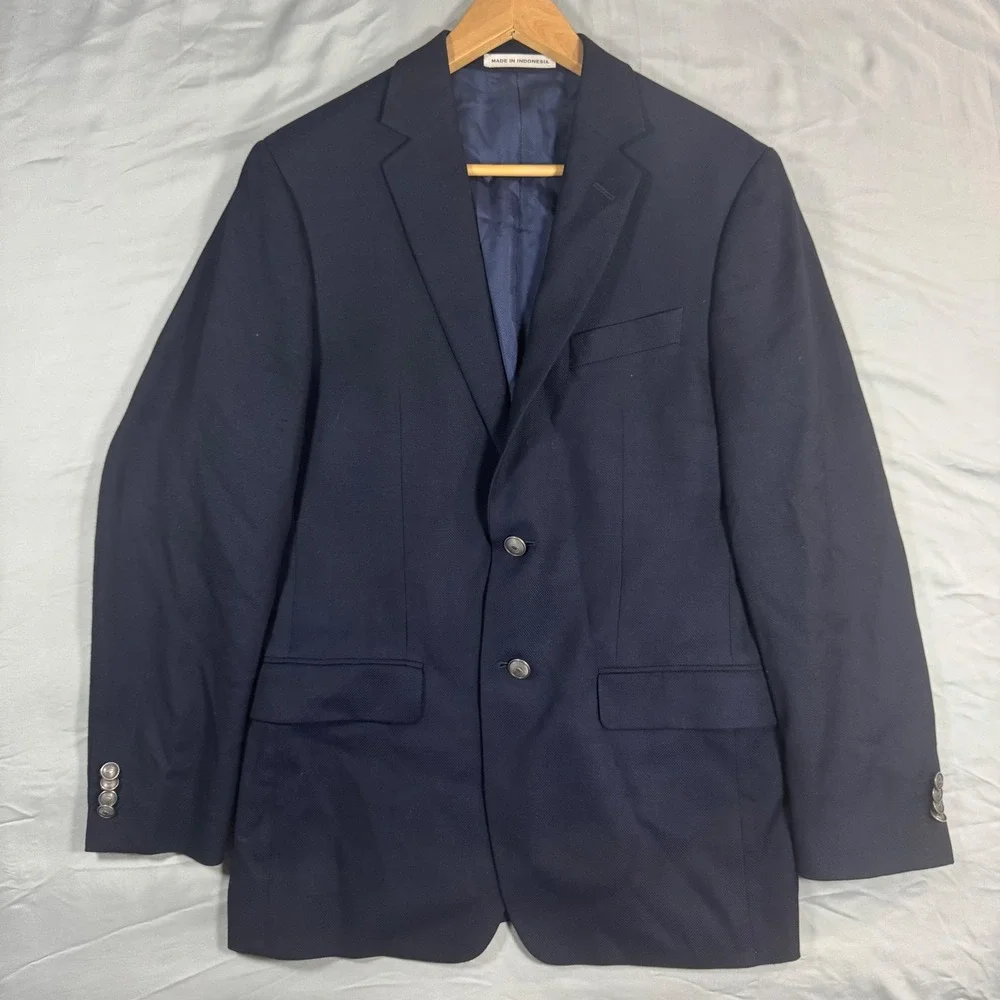 Joseph Abboud Blazer Jacket Mens 38R Reda Wool Super 110's Navy Blue Hopsack